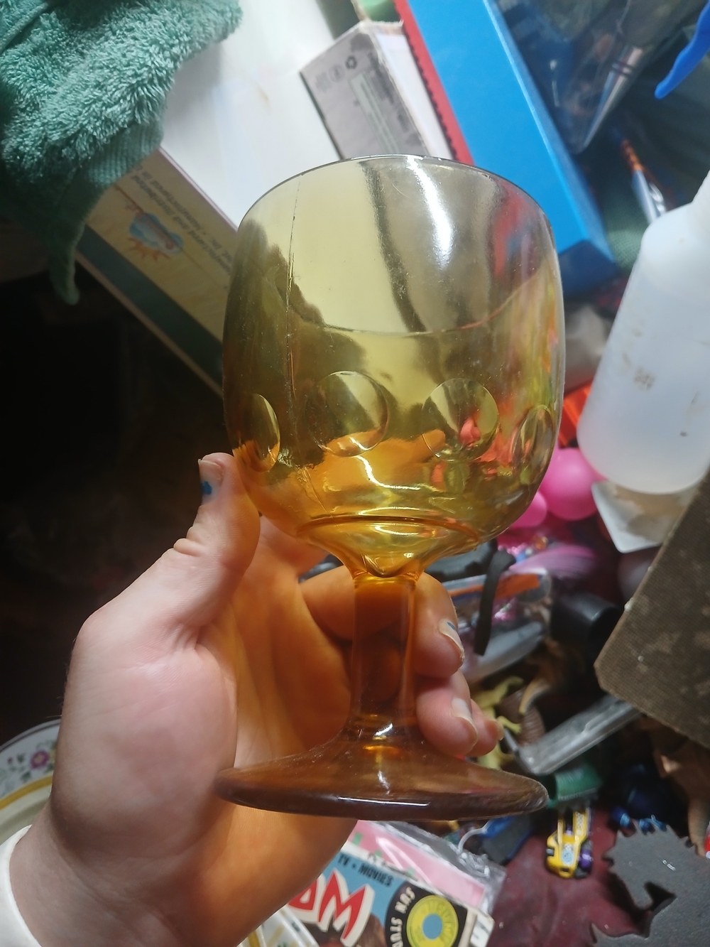 Vintage Amber Stemmed Goblet - Decorative Amber Glass